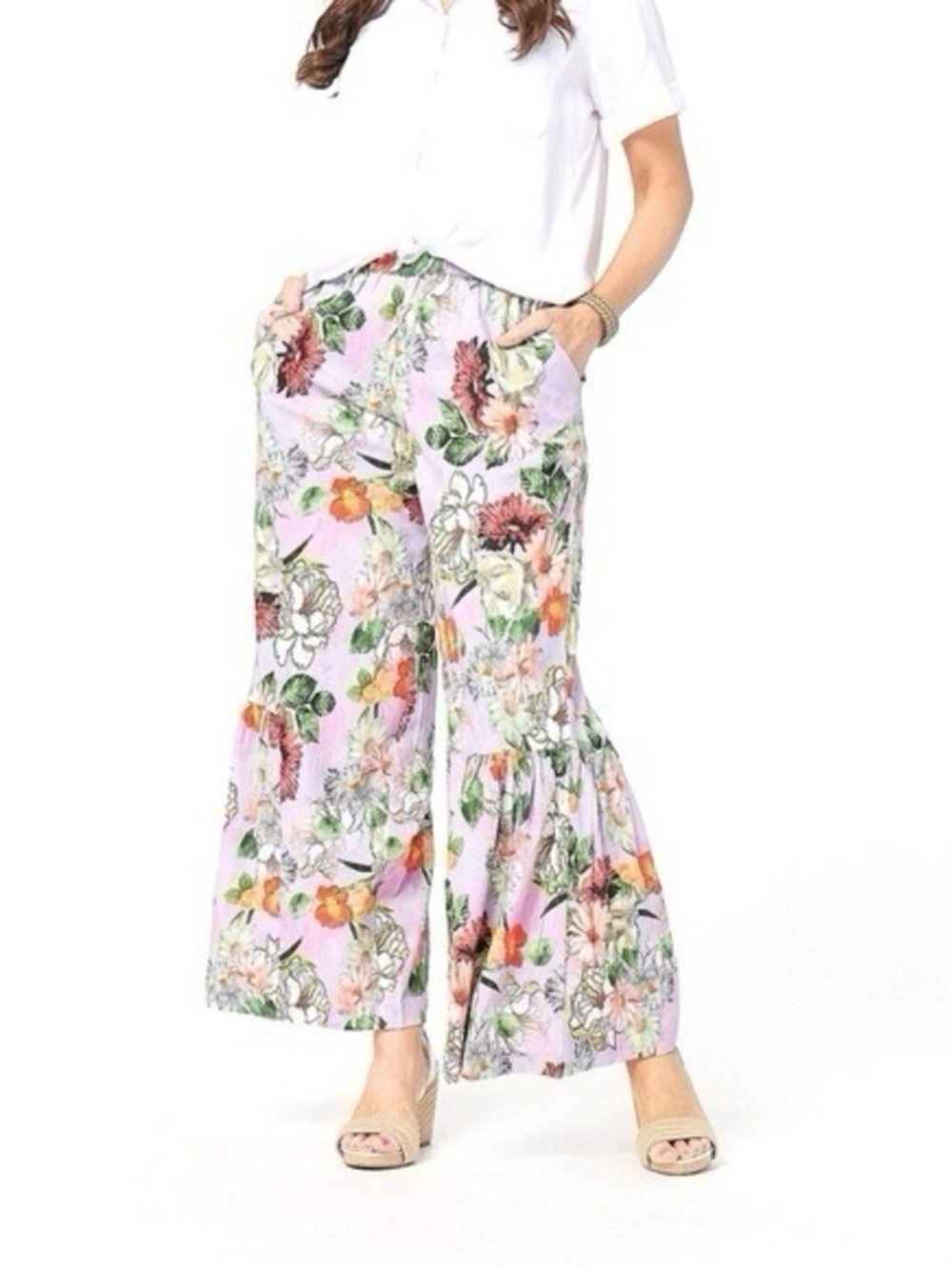 Tolani Collection Medium Purple Floral Wide Leg High-Rise Palazzo Pants NWT